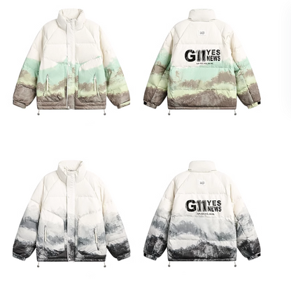 Tie-Dyed Stand Collar Puffer Jacket