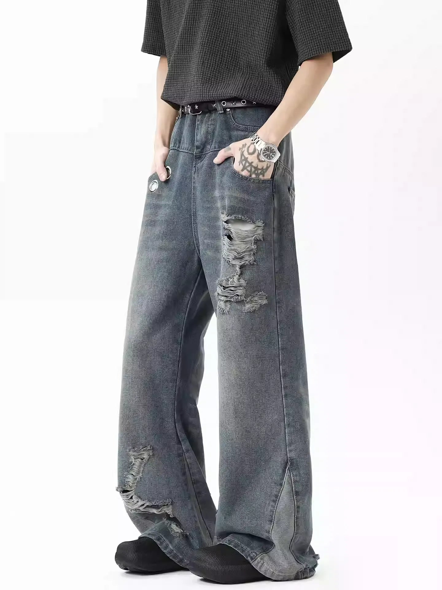 Metallic Hole Ripped Jeans