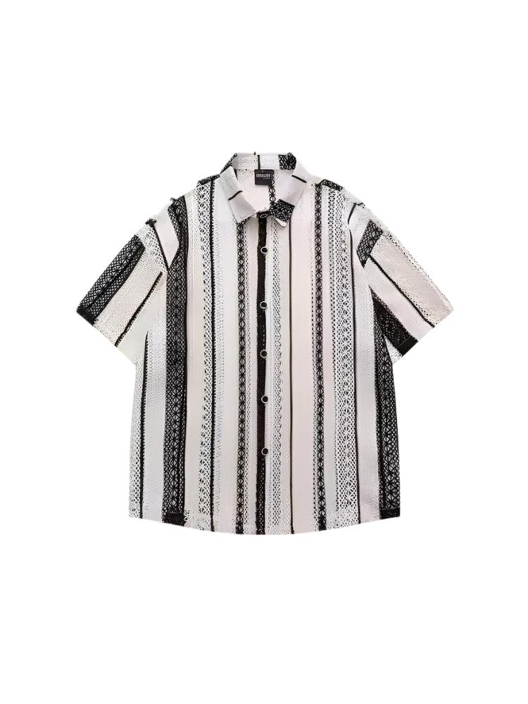 Hollow Textured Knit Short Sleeve Shirt