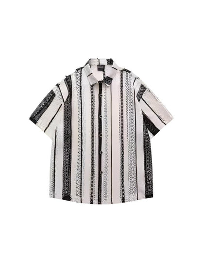 Hollow Textured Knit Short Sleeve Shirt