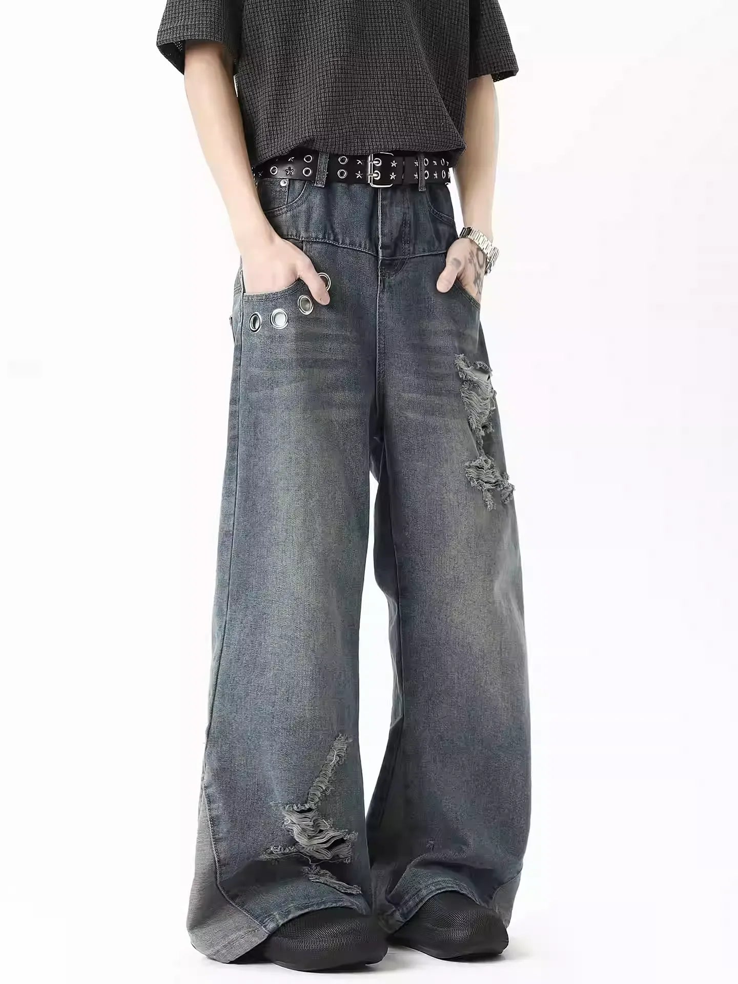 Metallic Hole Ripped Jeans