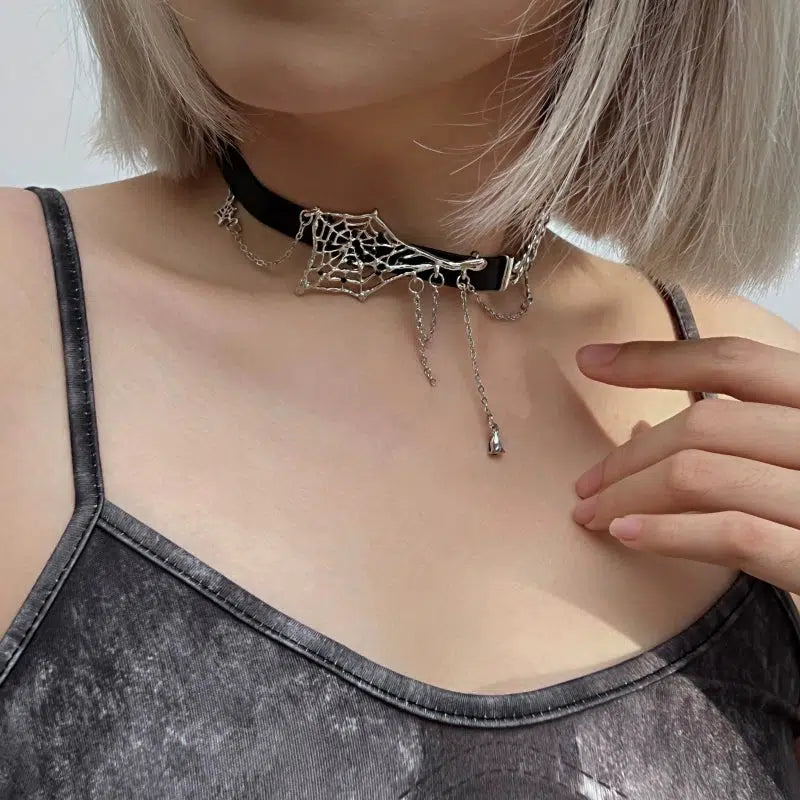 Leather Spider Web Necklace