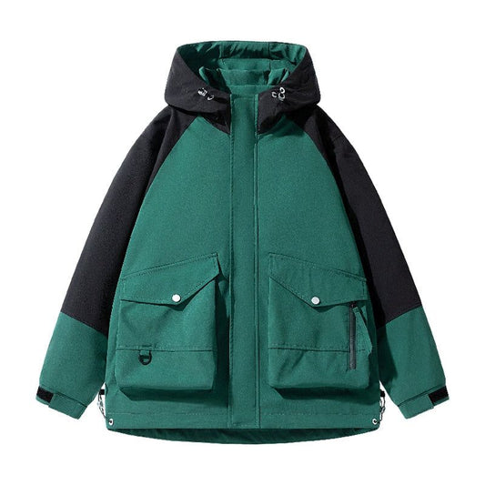 Flap Pocket Contrast Hooded Windbreaker Jacket