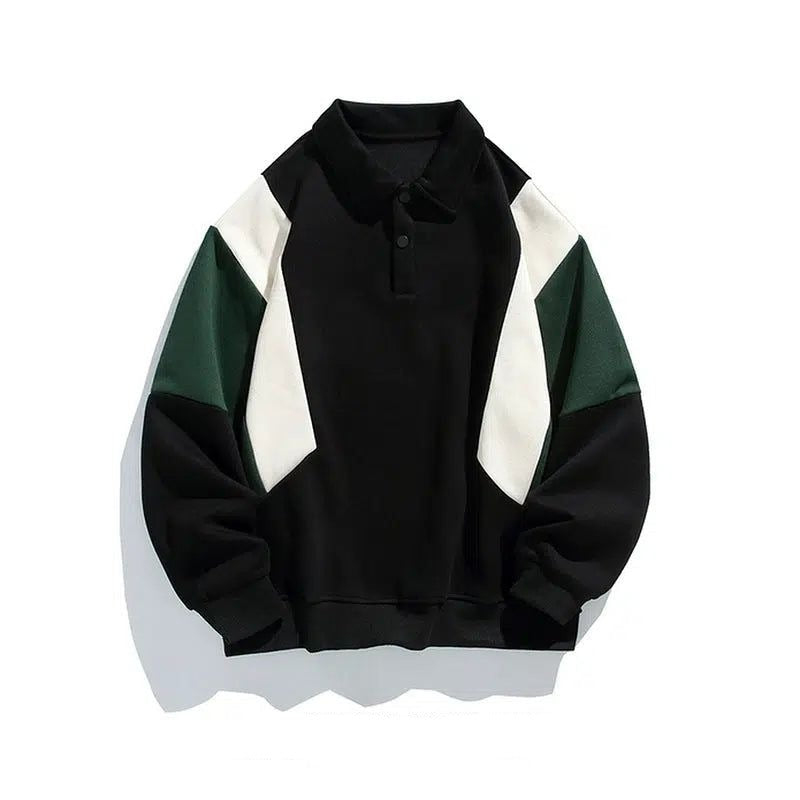 Oversized Color Block Long Sleeve Polo