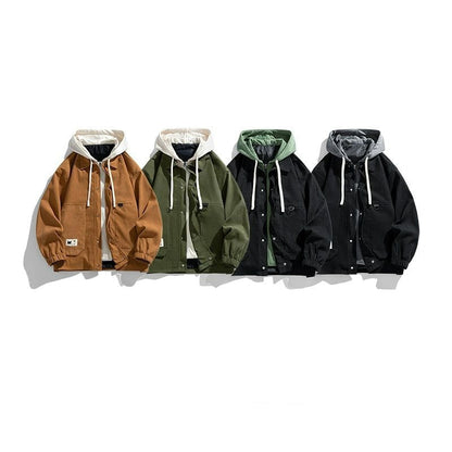Color Block Button Closure Hooded Jacket