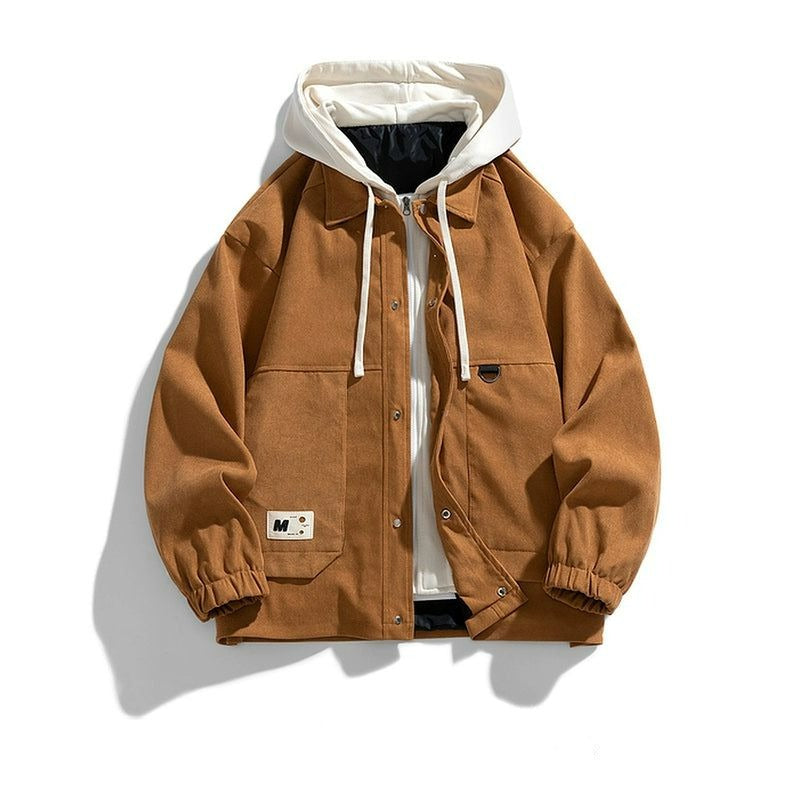 Color Block Button Closure Hooded Jacket
