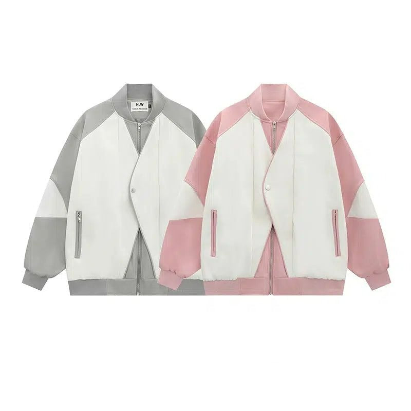 Color Blocked Zip-Up Varsity Jacket