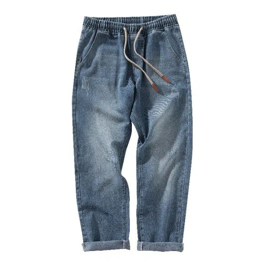 Drawstring Gartered and Distressed Jeans