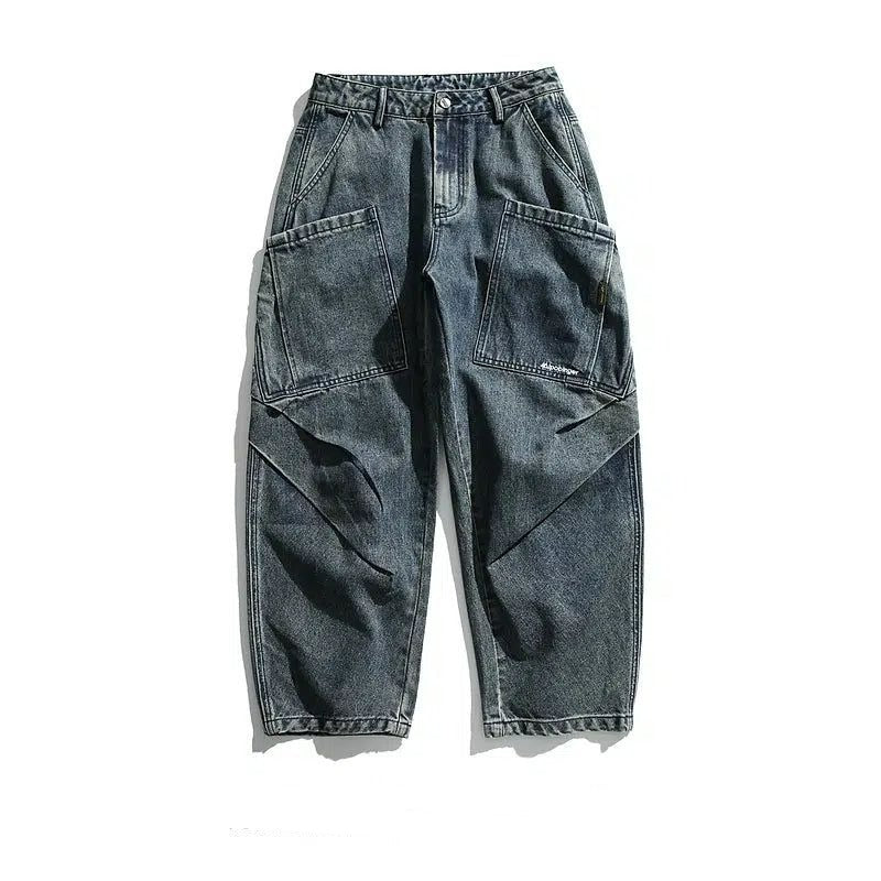 Washed Front Pocket Pleats Jeans