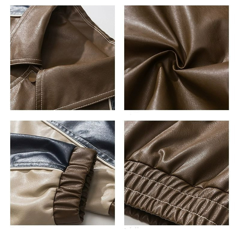 Sleek Tri-Tone Moto PU Leather Jacket