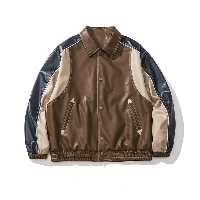 Sleek Tri-Tone Moto PU Leather Jacket