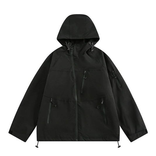 Multi-Zipper Hooded Windbreaker Jacket