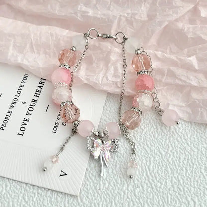 Pink Bow Beaded Bracelet