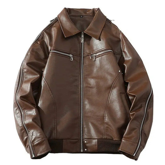 Multi-Full Zip Moto Leather Jacket