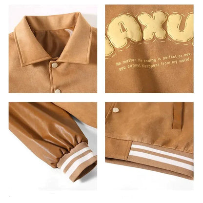 Faux Leather Varsity Jacket