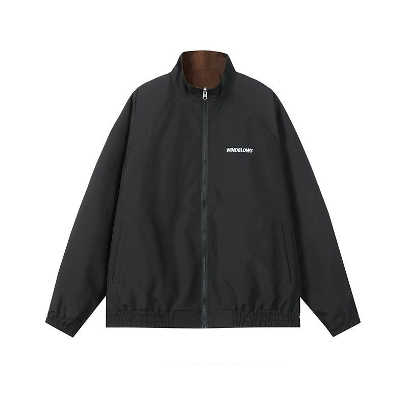 Lettered Stand Collar Reversible Jacket