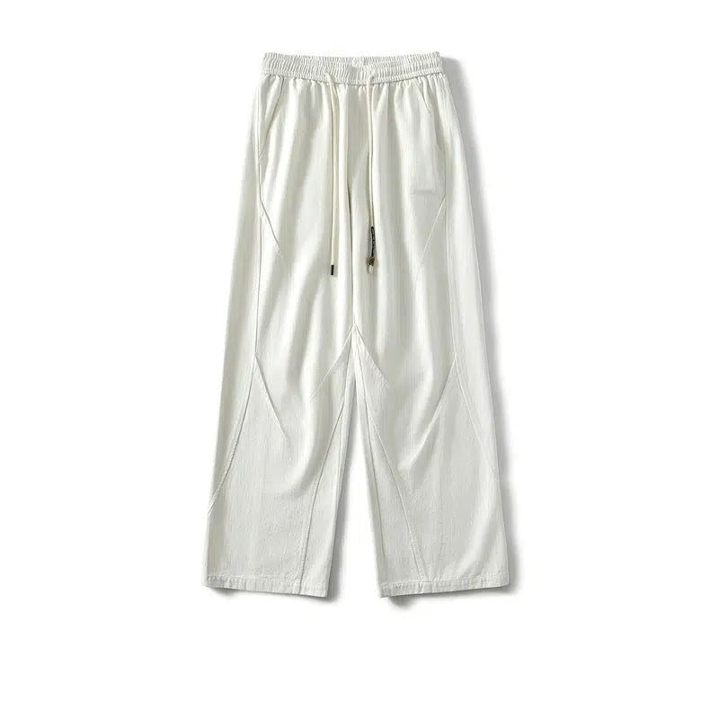 Plain Structured Line Wide Pants
