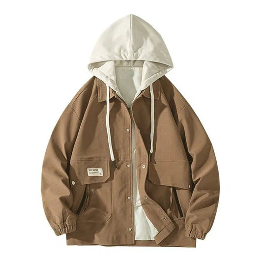 Multi-Pocket Contrast Hooded Jacket