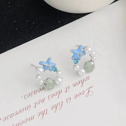 Starfish and Shell Pearl Earrings