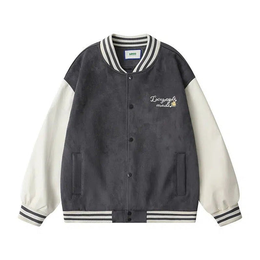 Contrast Letters Embroidered Varsity Jacket