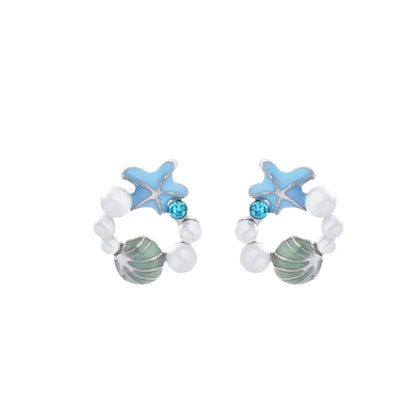 Starfish and Shell Pearl Earrings