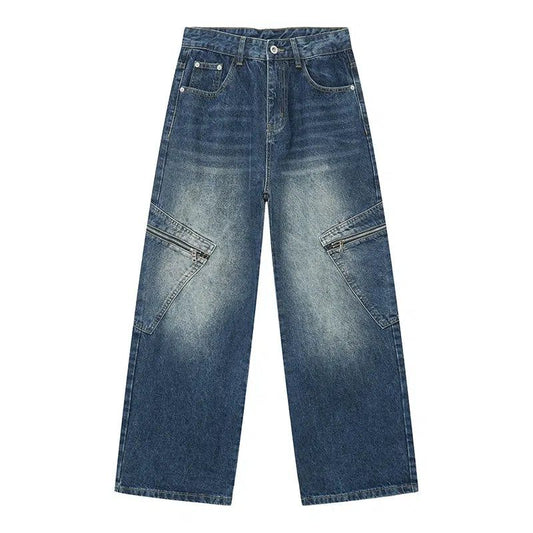 Washed Diagonal Pocket Jeans