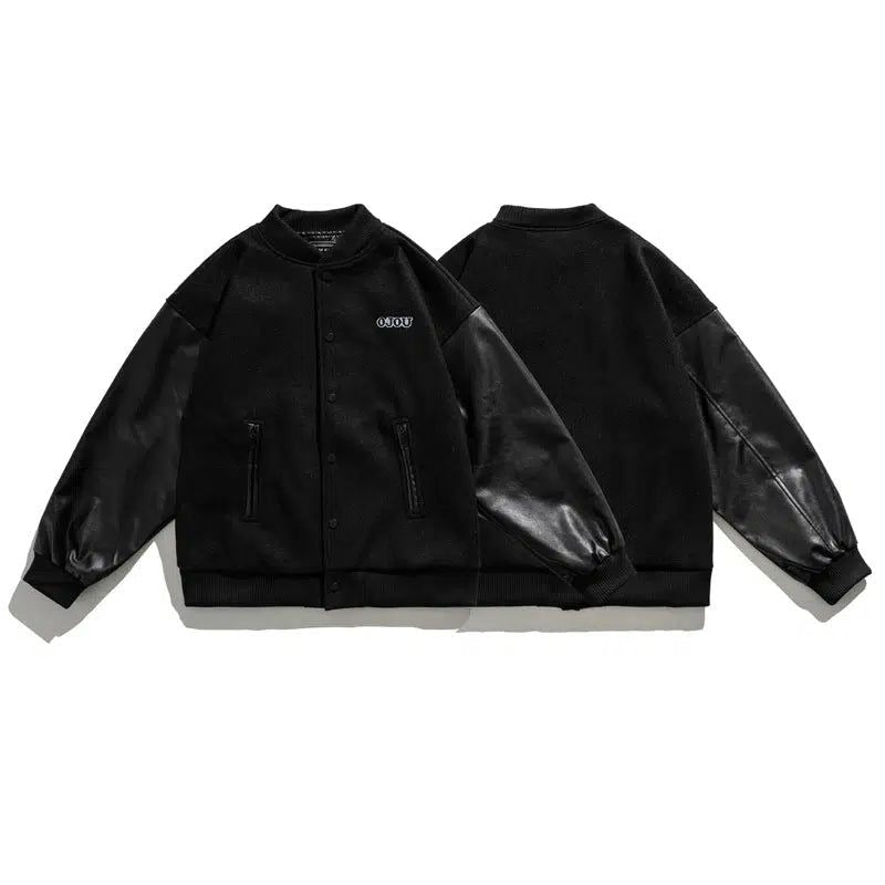 Spliced Leather Varsity Jacket