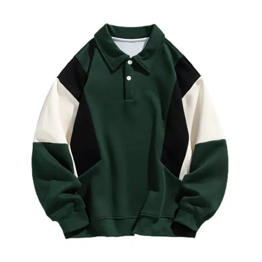 Oversized Color Block Long Sleeve  Polo