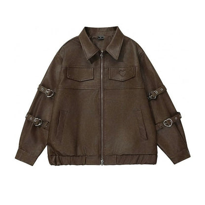 Heart Belt PU Leather Jacket