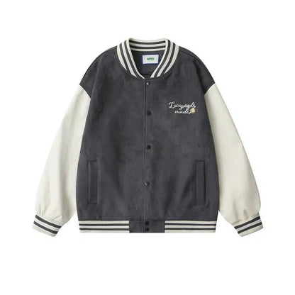 Contrast Letters Embroidered Varsity Jacket