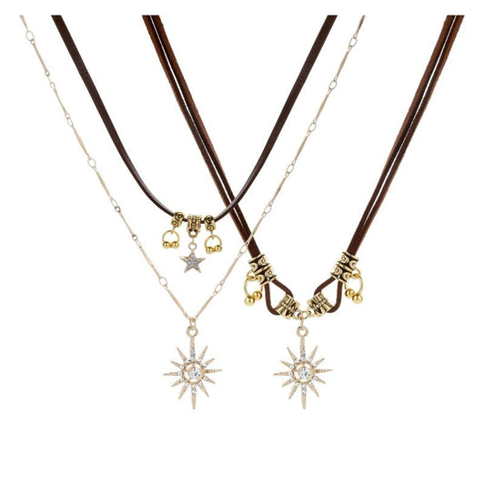 Double Layer Sun and  Star  Necklace